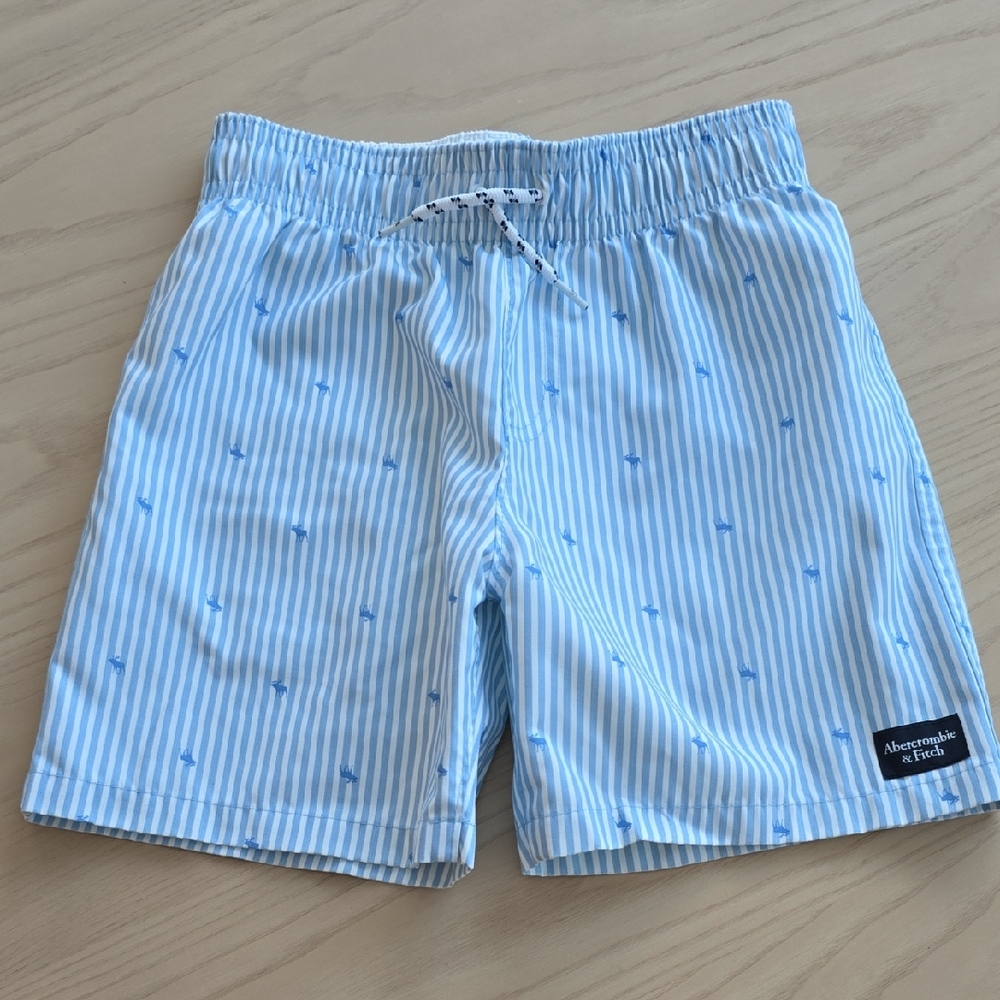 Abercrombie & Fitch Light Blue Striped Swim Shorts